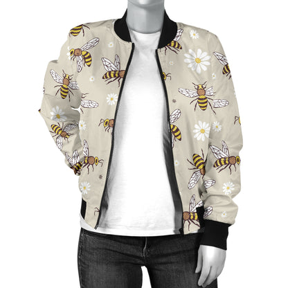 Bee Pattern Print Design 03 Women's Bomber Jacket