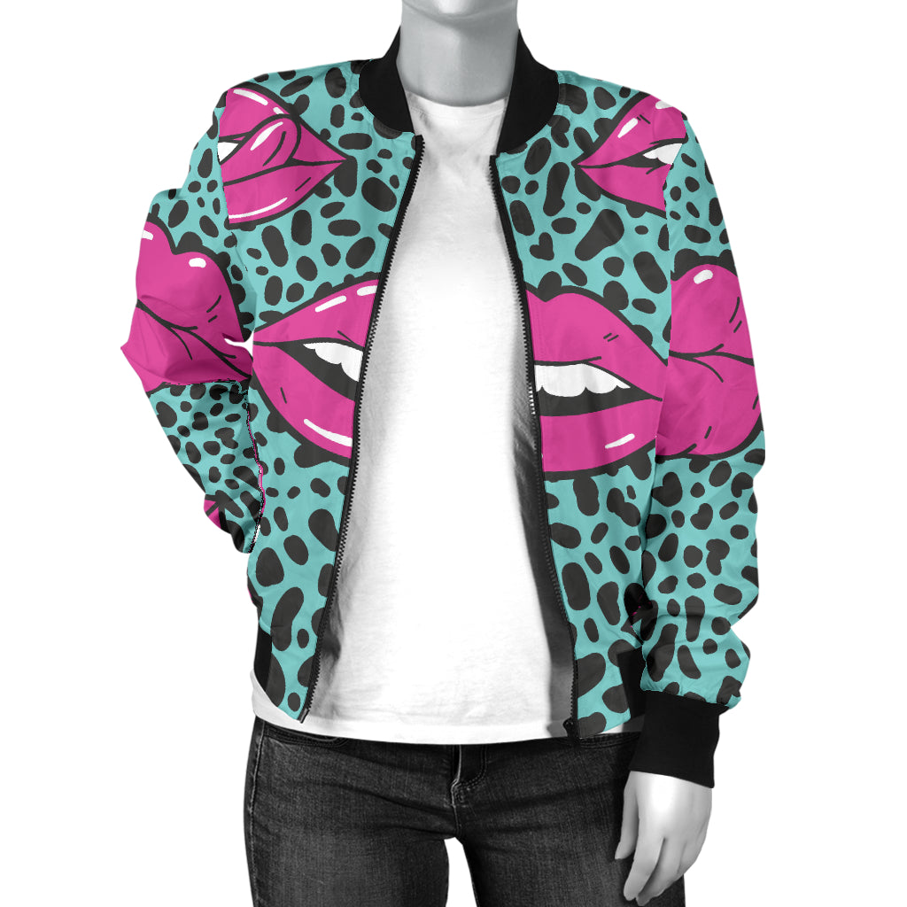 Lip Pattern Print Design 04 Women's Bomber Jacket