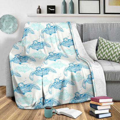 Sea Turtle Pattern Print Design T01 Fleece Blanket