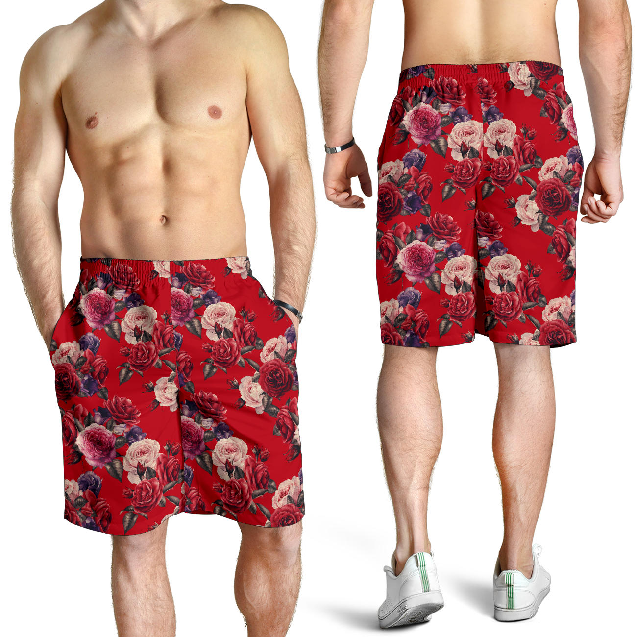 Rose Red Pattern Print Design RO07 Mens Shorts