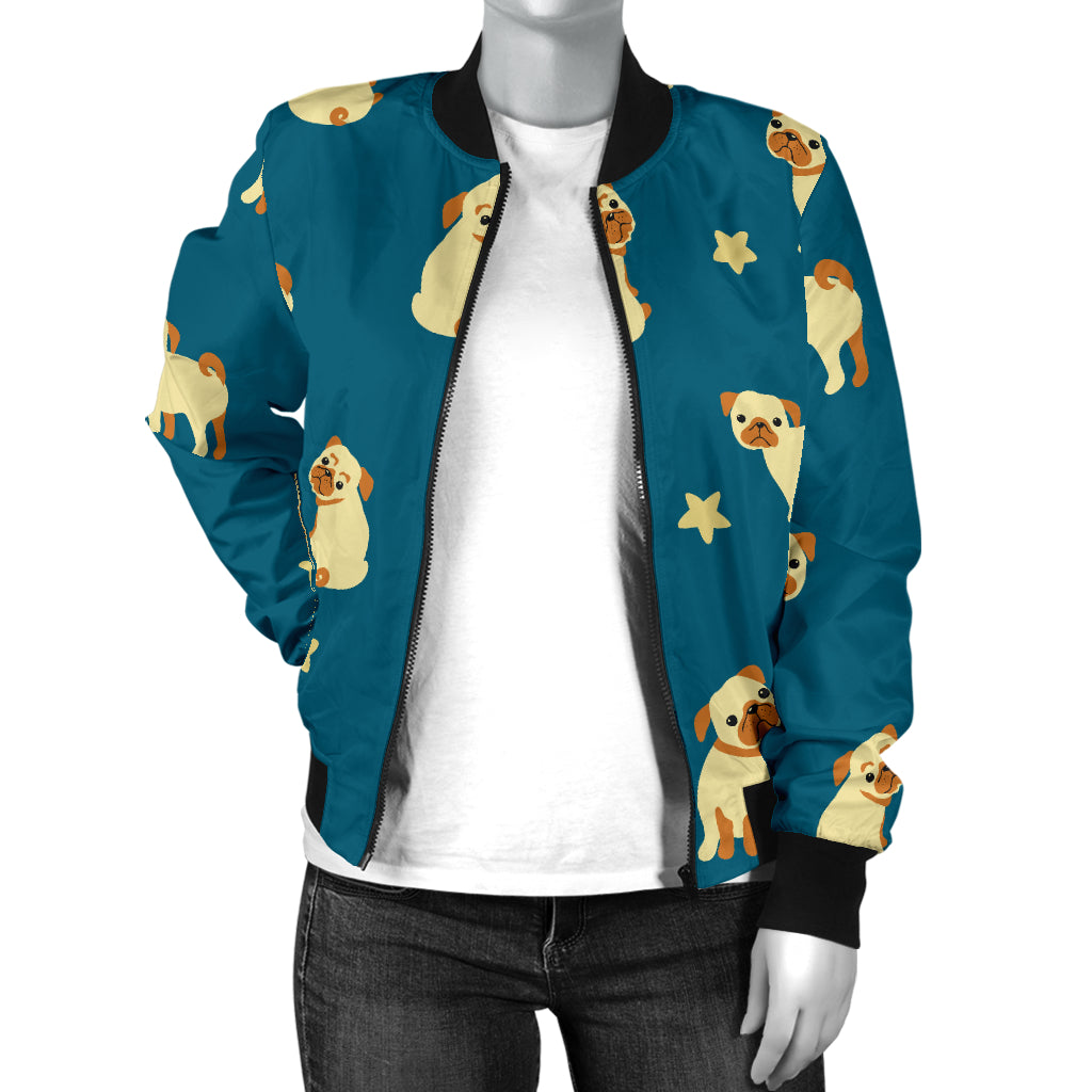 Pug Pattern Print Design A06 Women's Bomber Jacket