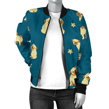 Pug Pattern Print Design A06 Women's Bomber Jacket