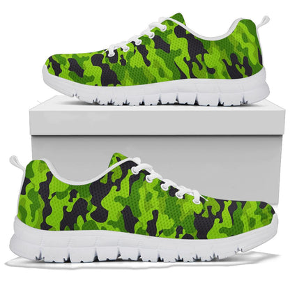 Green Kelly Camo Print Sneakers White Bottom Shoes
