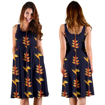 Heliconia Pattern Print Design HL06 Midi Dress