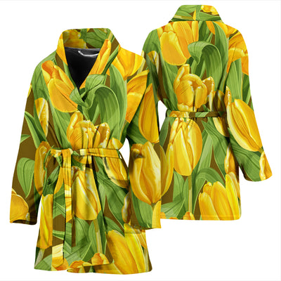 Tulip Yellow Pattern Print Design TP010 Women Bathrobe