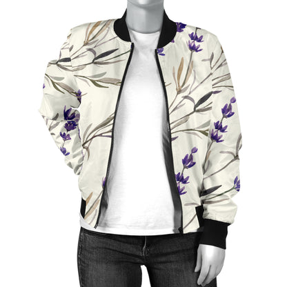 Lavender Pattern Print Design 01 Women's Bomber Jacket