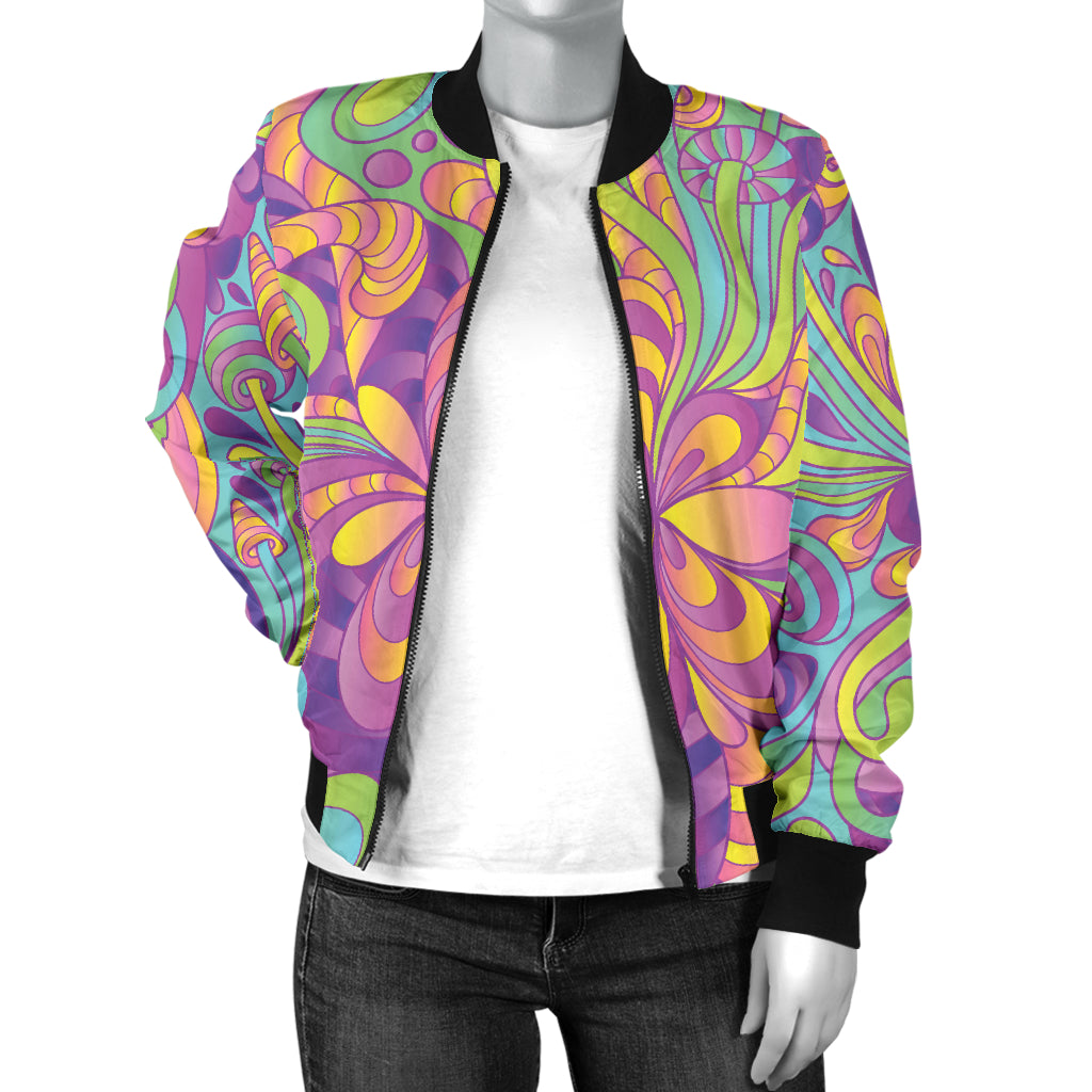 Psychedelic Mushroom Pattern Print Design A05 Women's Bomber Jacket