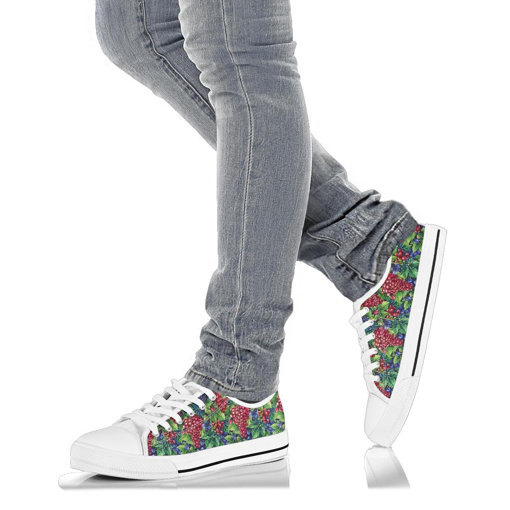 Grape Pattern Print Design GP02 White Bottom Low Top Shoes