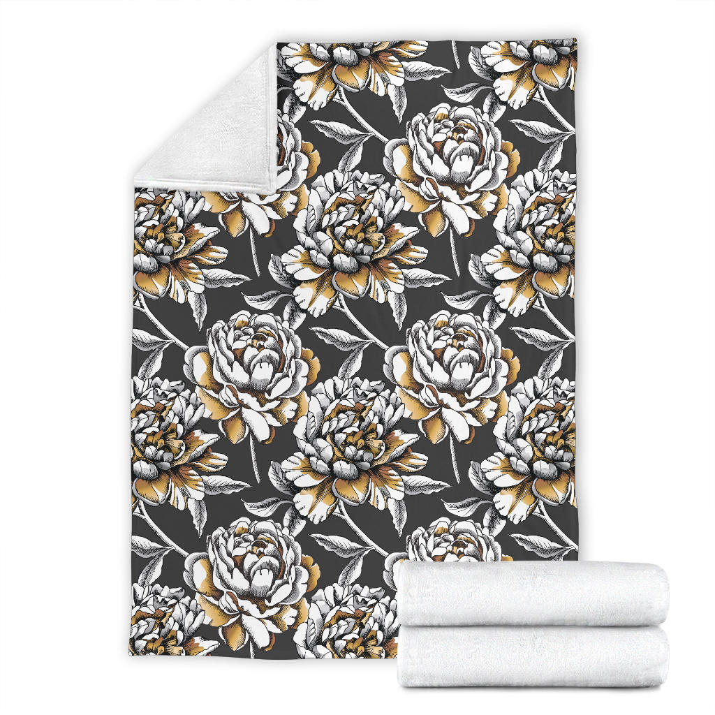 Peony Pattern Print Design PE06 Fleece Blanket
