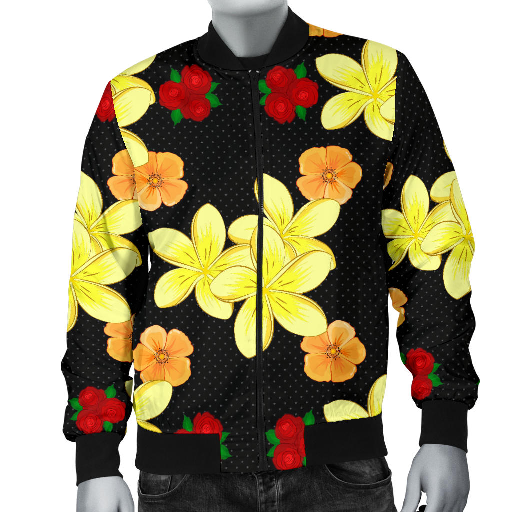 Yellow Plumeria Pattern Print Design PM04 Men Bomber Jacket