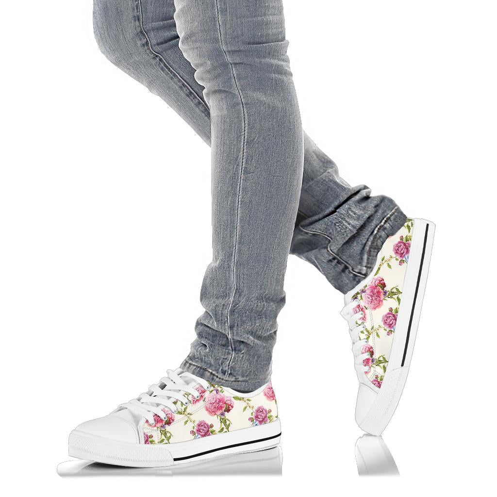 Carnations Pattern Print Design CN02 White Bottom Low Top Shoes