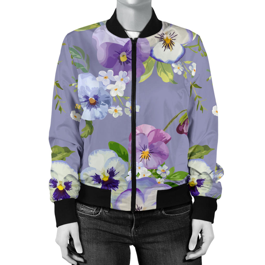 Pansy Pattern Print Design PS05 Women Bomber Jacket