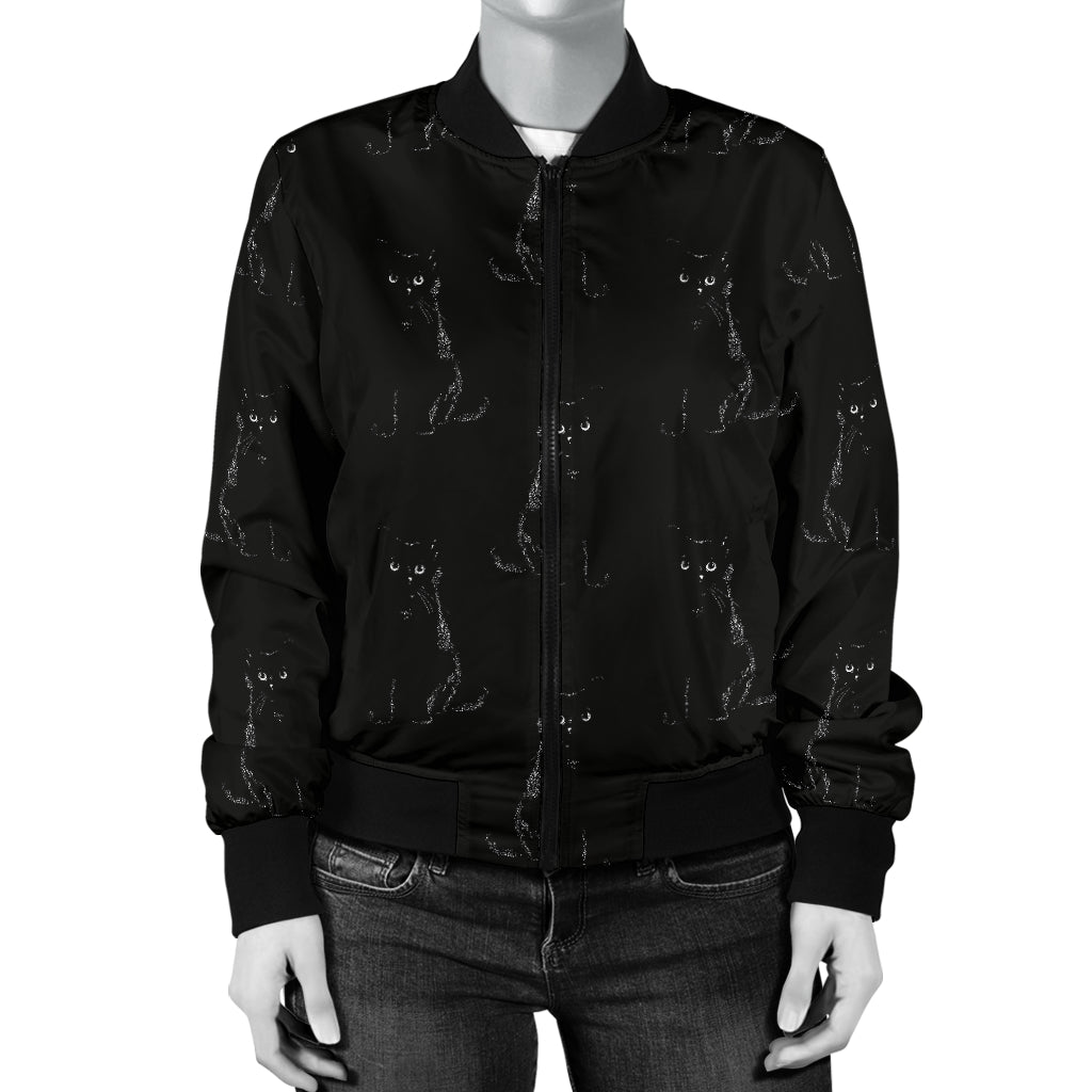 Black Cat Pattern Print Design 03 Women's Bomber Jacket