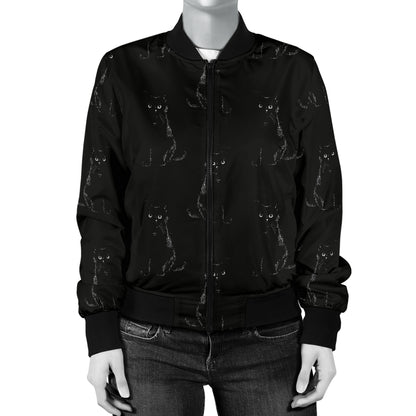 Black Cat Pattern Print Design 03 Women's Bomber Jacket