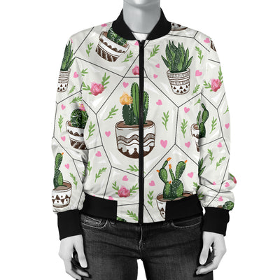 Cactus Pattern Print Design 04 Women's Bomber Jacket