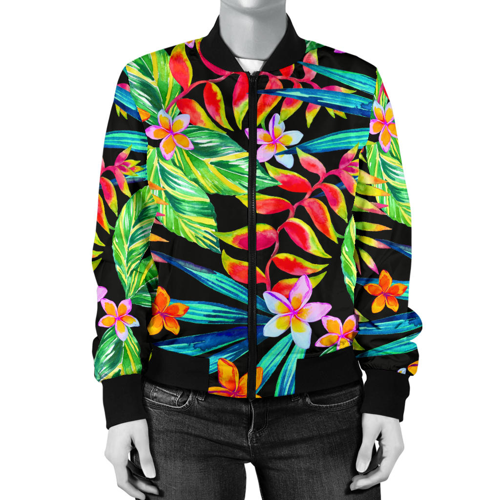 Heliconia Pattern Print Design HL09 Women Bomber Jacket