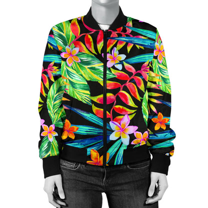 Heliconia Pattern Print Design HL09 Women Bomber Jacket