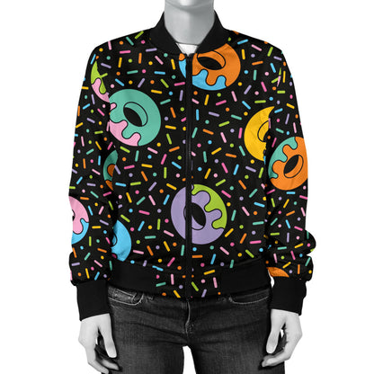 Donut Pattern Print Design DN012 Women Bomber Jacket