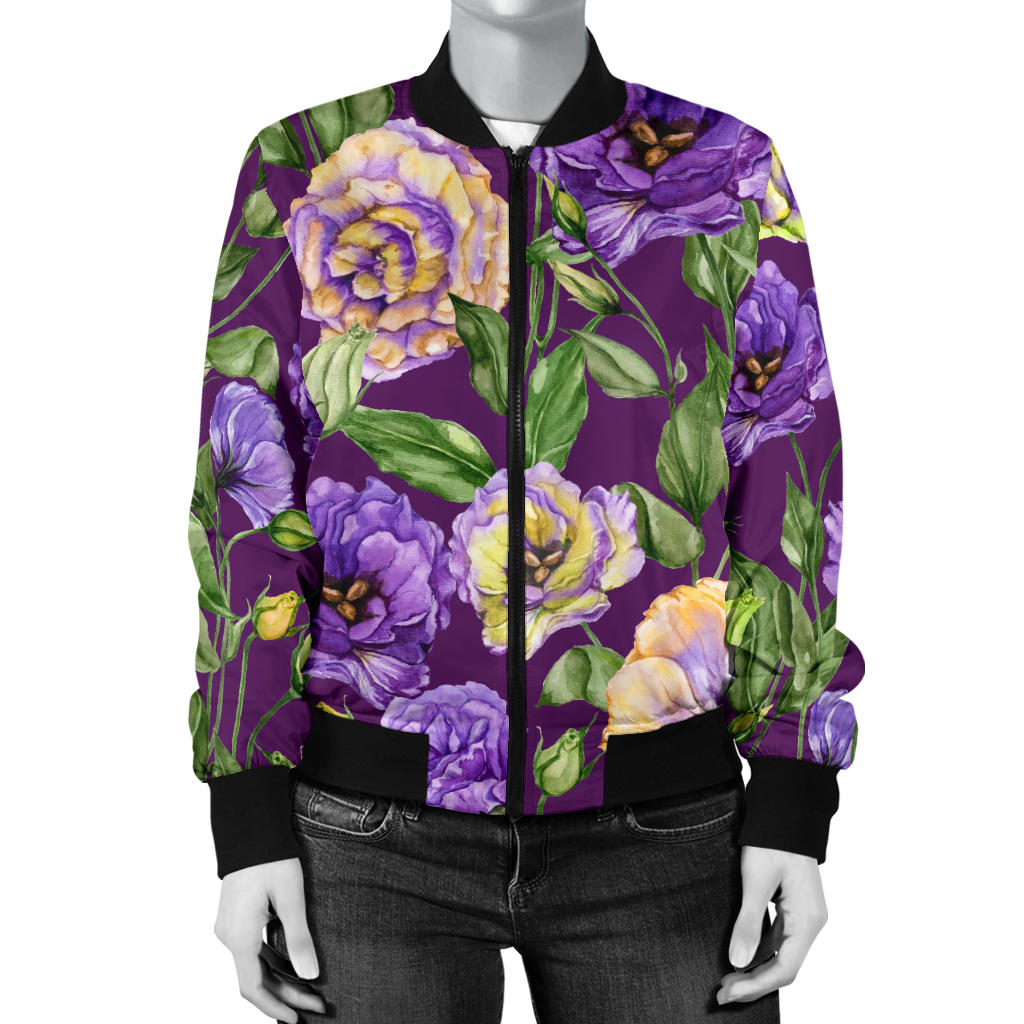 Lisianthus Pattern Print Design LT03 Women Bomber Jacket