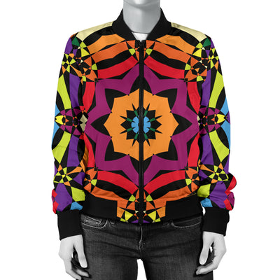 Kaleidoscope Pattern Print Design 01 Women's Bomber Jacket