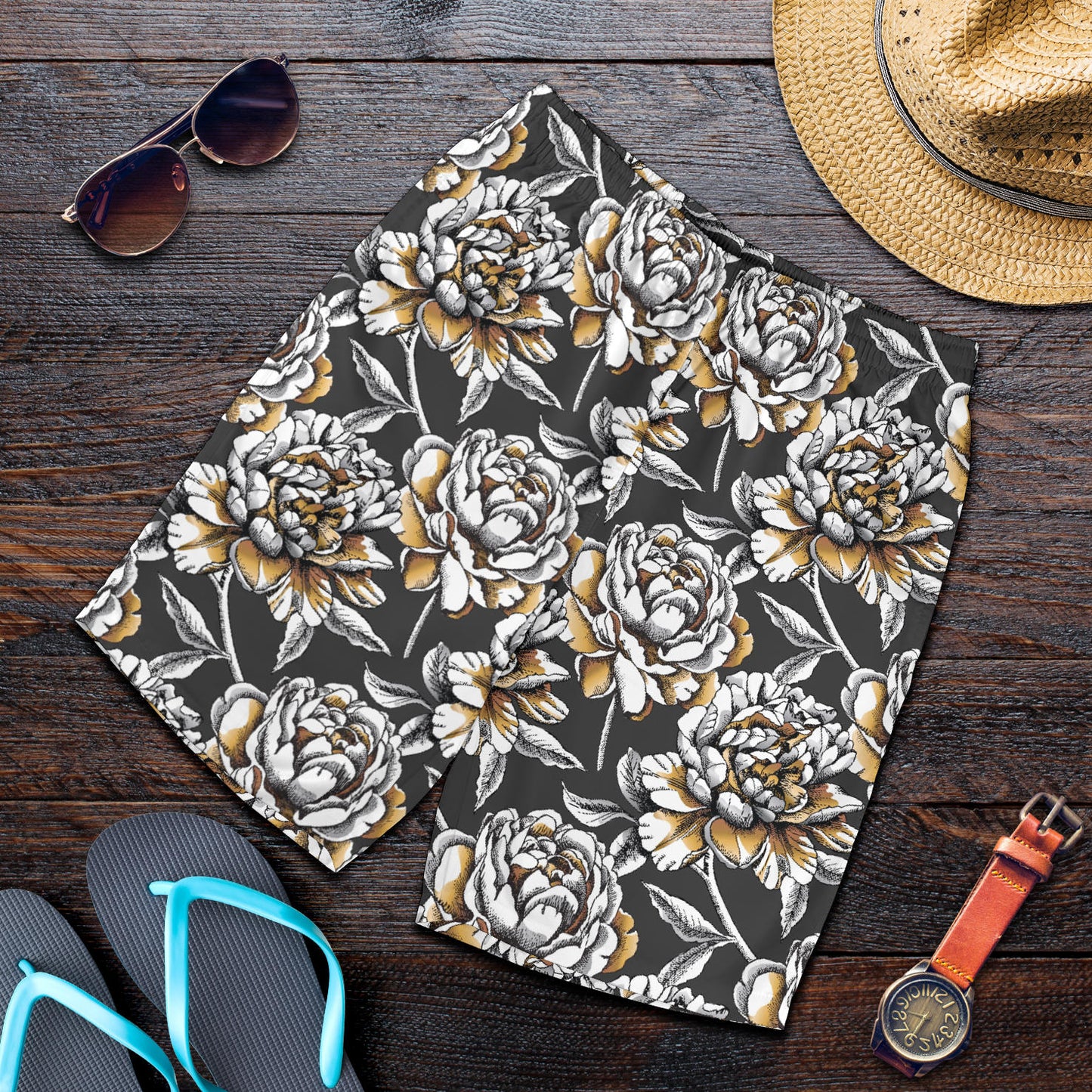 Peony Pattern Print Design PE06 Mens Shorts