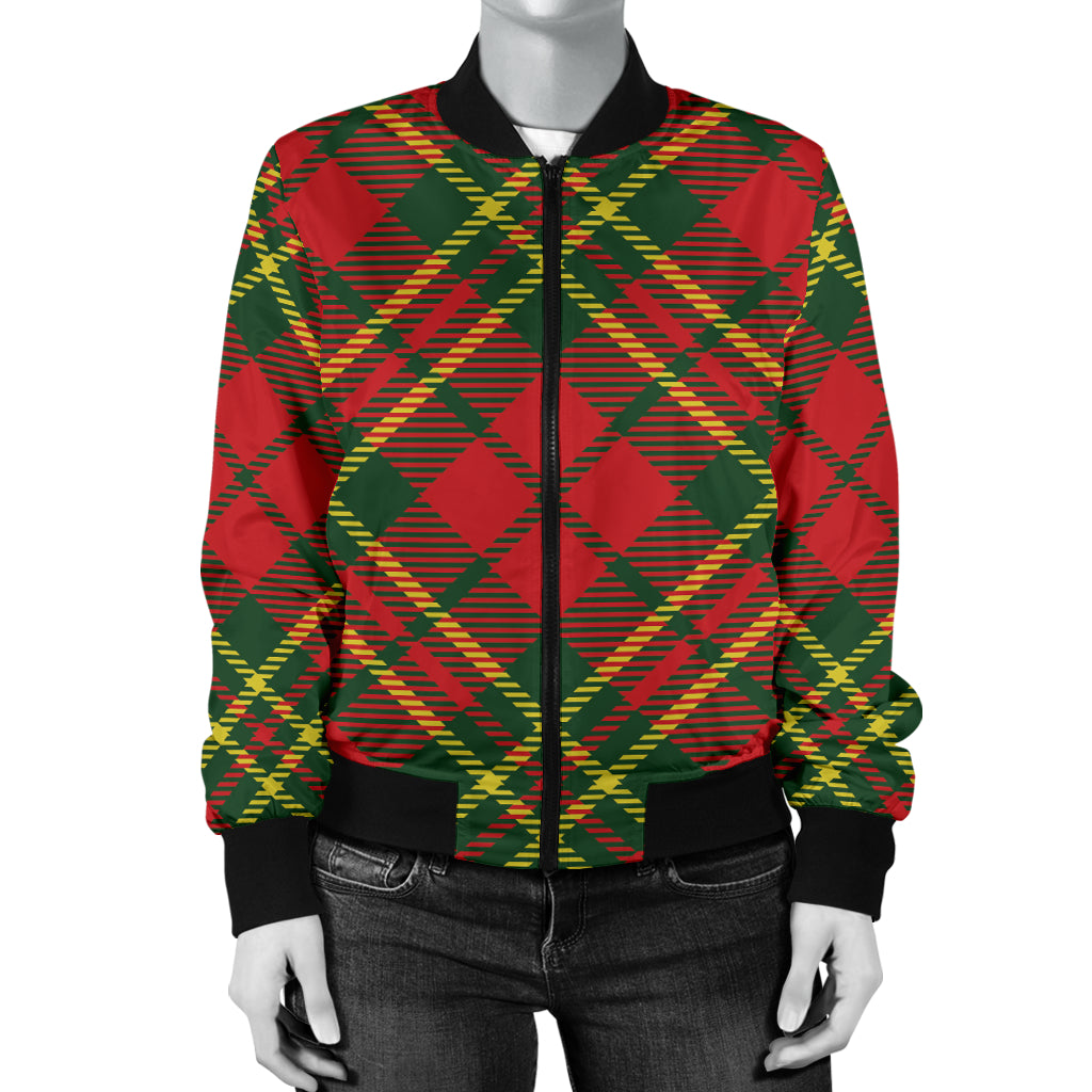 Plaid Holiday Pattern Print Design A01 Women's Bomber Jacket