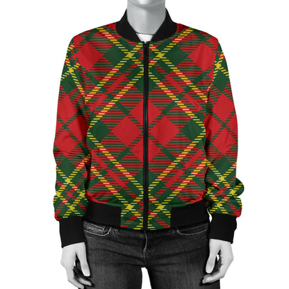 Plaid Holiday Pattern Print Design A01 Women's Bomber Jacket