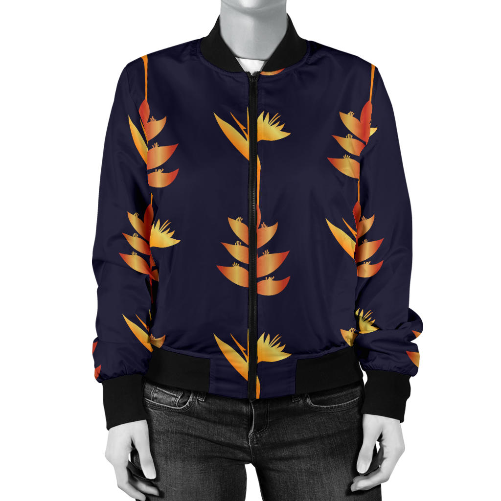 Heliconia Pattern Print Design HL06 Women Bomber Jacket
