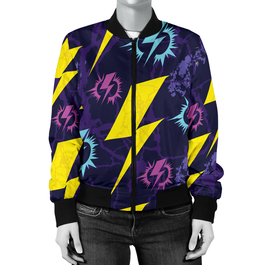 Lightning Thunder Pattern Print Design 01 Women's Bomber Jacket