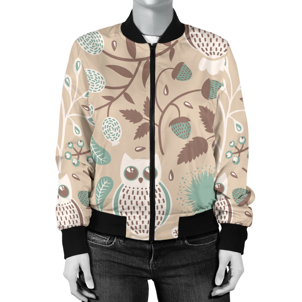 Owl Pattern Print Design A02 Women's Bomber Jacket