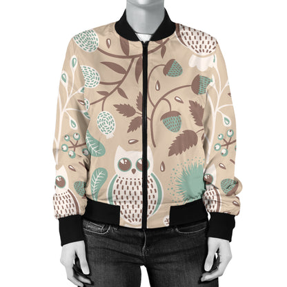 Owl Pattern Print Design A02 Women's Bomber Jacket