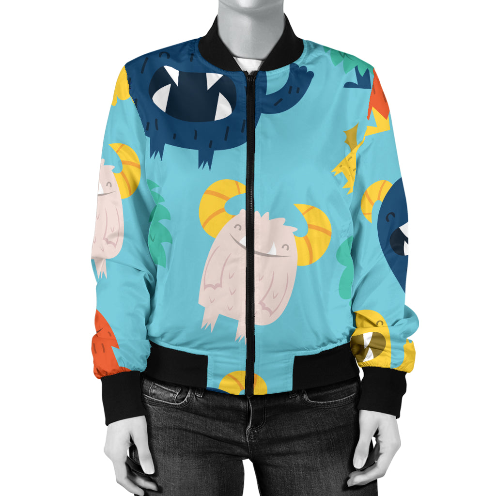 Monster Cartoon Pattern Print Design 03 Women's Bomber Jacket