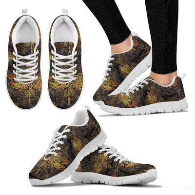 Gold Dragonfly Mandala Sneakers White Bottom Shoes