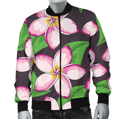 Pink Plumeria Pattern Print Design PM019 Men Bomber Jacket