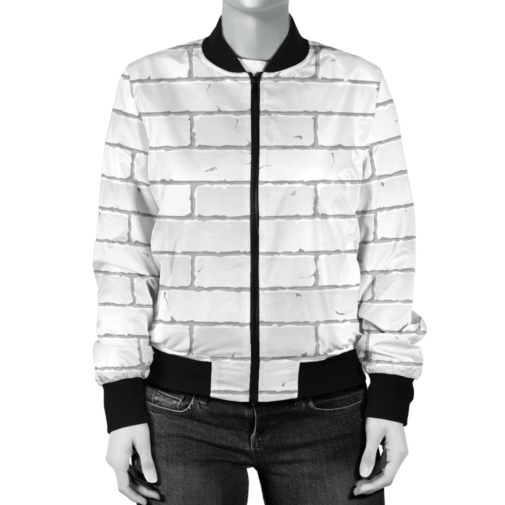 Brick White Pattern Print Design 03 Women's Bomber Jacket
