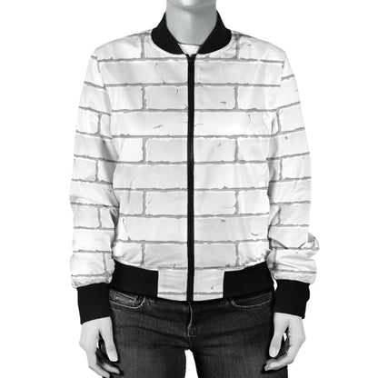 Brick White Pattern Print Design 03 Women's Bomber Jacket