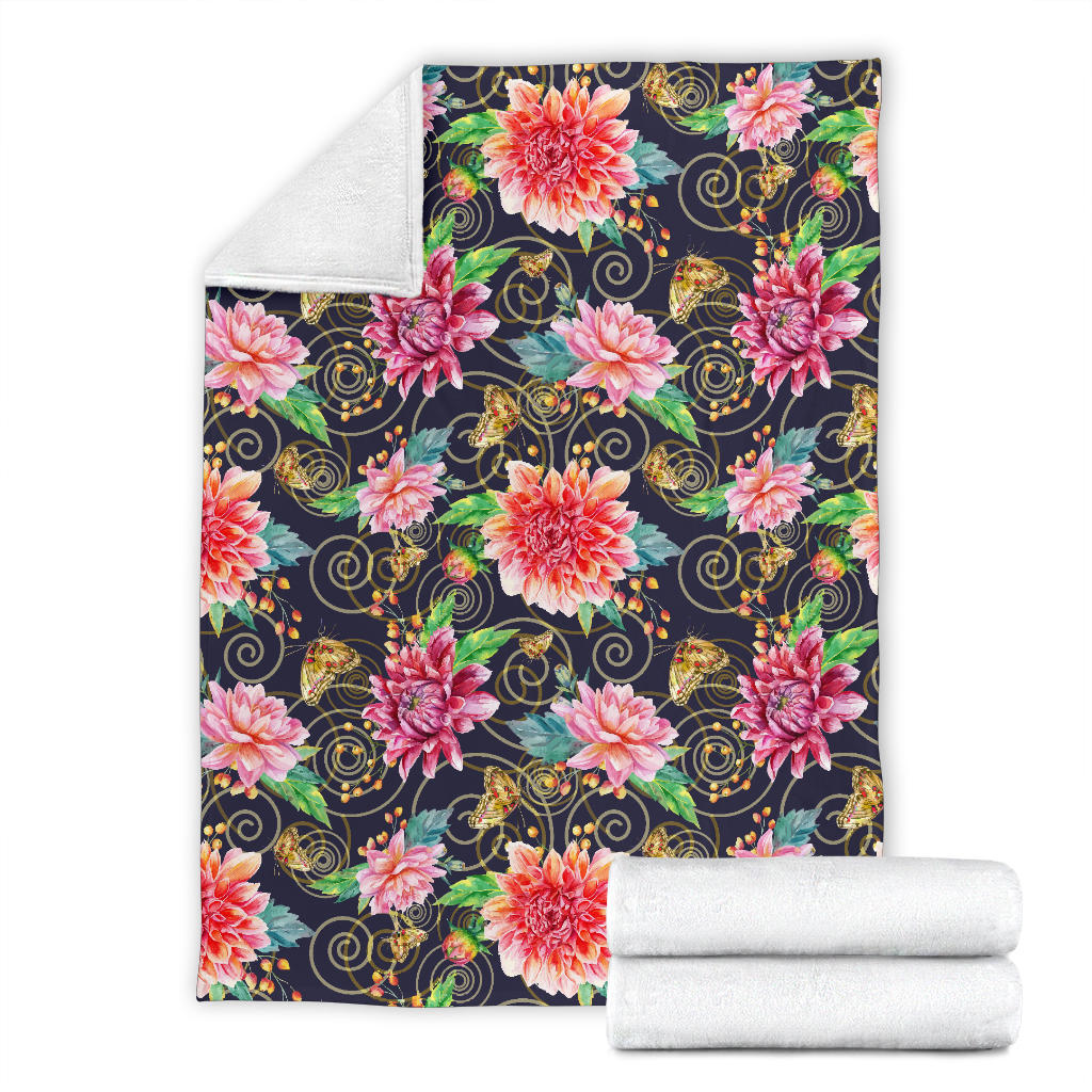 Dahlia Pattern Print Design DH02 Fleece Blanket