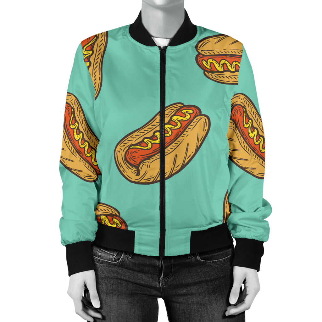 Hot Dog Pattern Print Design 04 Women's Bomber Jacket