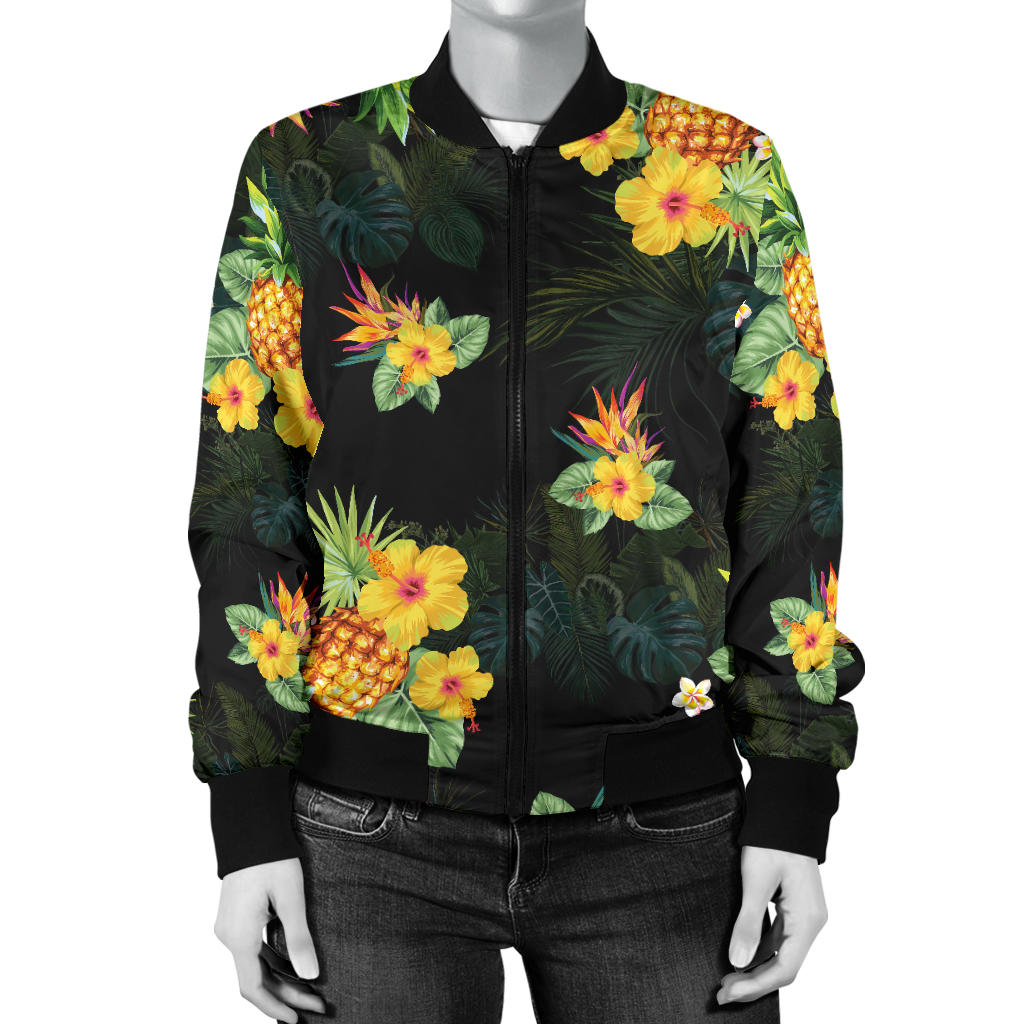 Pineapple Tropical Flower Print Pattern Women Bomber Jacket