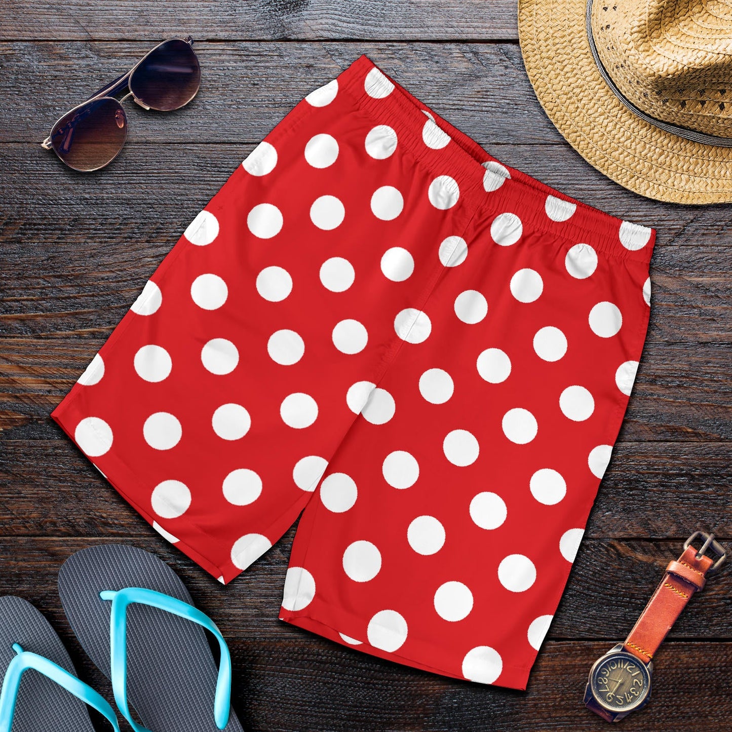 Polka Dot Red Pattern Print Design 04 Mens Shorts