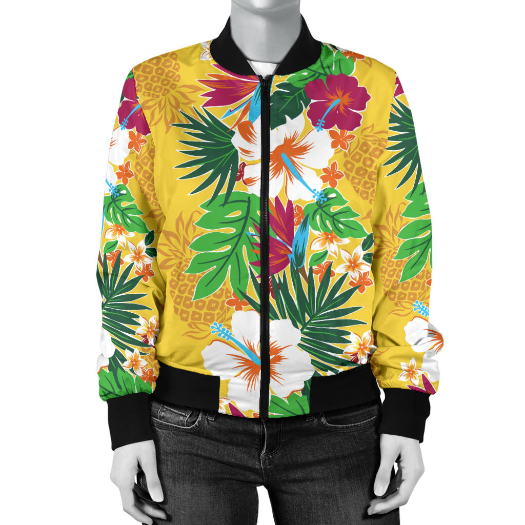 Hawaiian Themed Pattern Print Design H09 Women Bomber Jacket