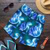 Blue Neon Sea Turtle Print Mens Shorts