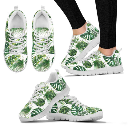 Green Pattern Tropical Palm Leaves Sneakers White Bottom Shoes