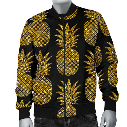 Gold Pineapple Pattern Print Design PP011 Men Bomber Jacket