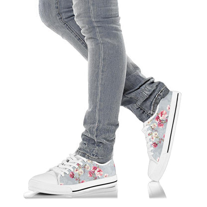 Summer Floral Pattern Print Design SF02 White Bottom Low Top Shoes
