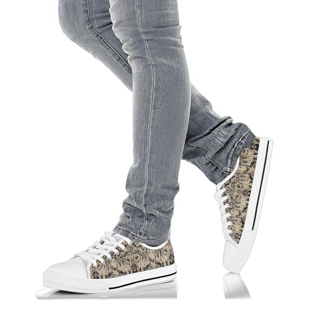 Indian Boho Wolf  White Bottom Low Top Shoes