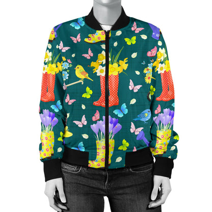 Gardening Pattern Print Design G08 Women Bomber Jacket