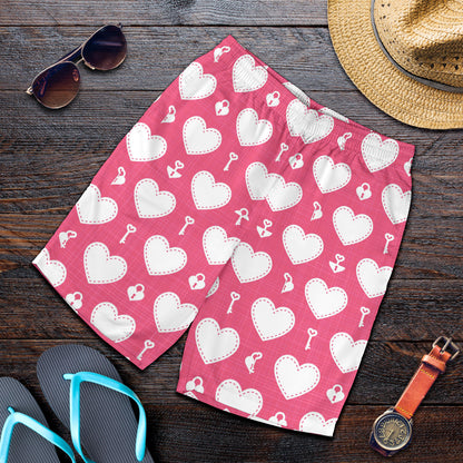 Heart Key Pattern Print Design HE09 Mens Shorts