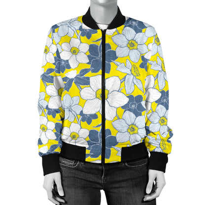 Daffodils Pattern Print Design 01 Women's Bomber Jacket