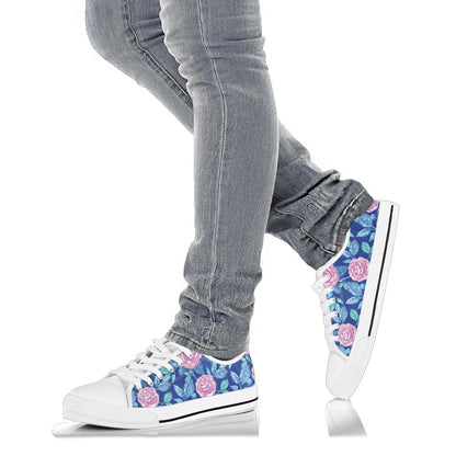 Camellia Pattern Print Design CM05 White Bottom Low Top Shoes